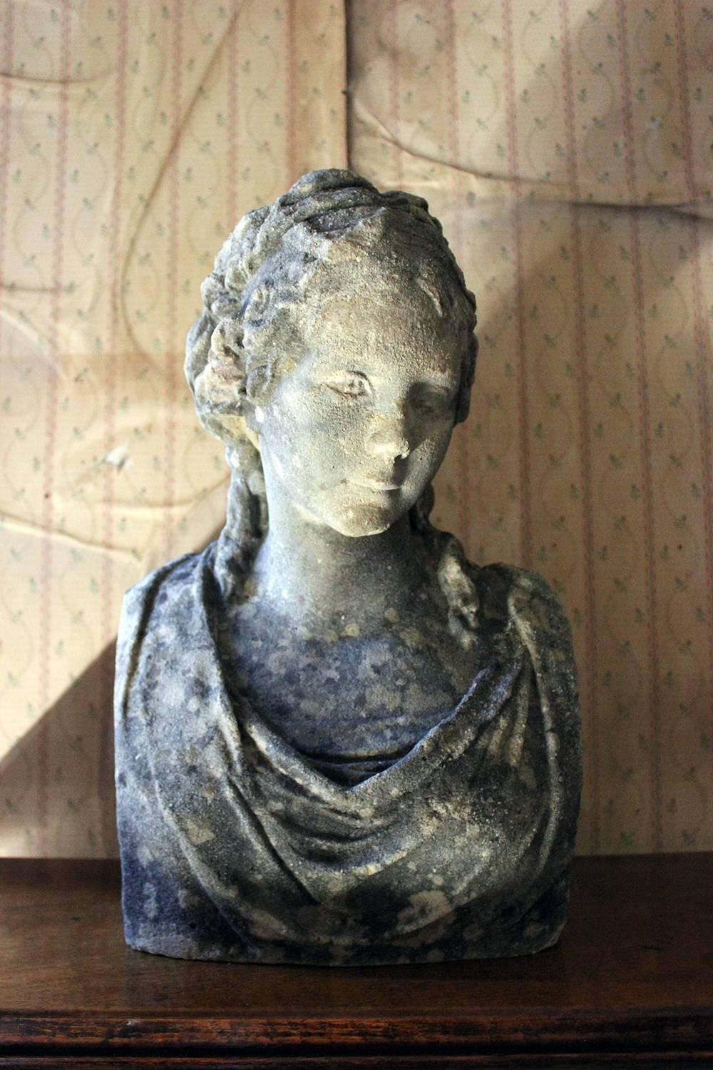 Victorian Period Weathered Stone Bust of a Classical Female, circa 1880 1