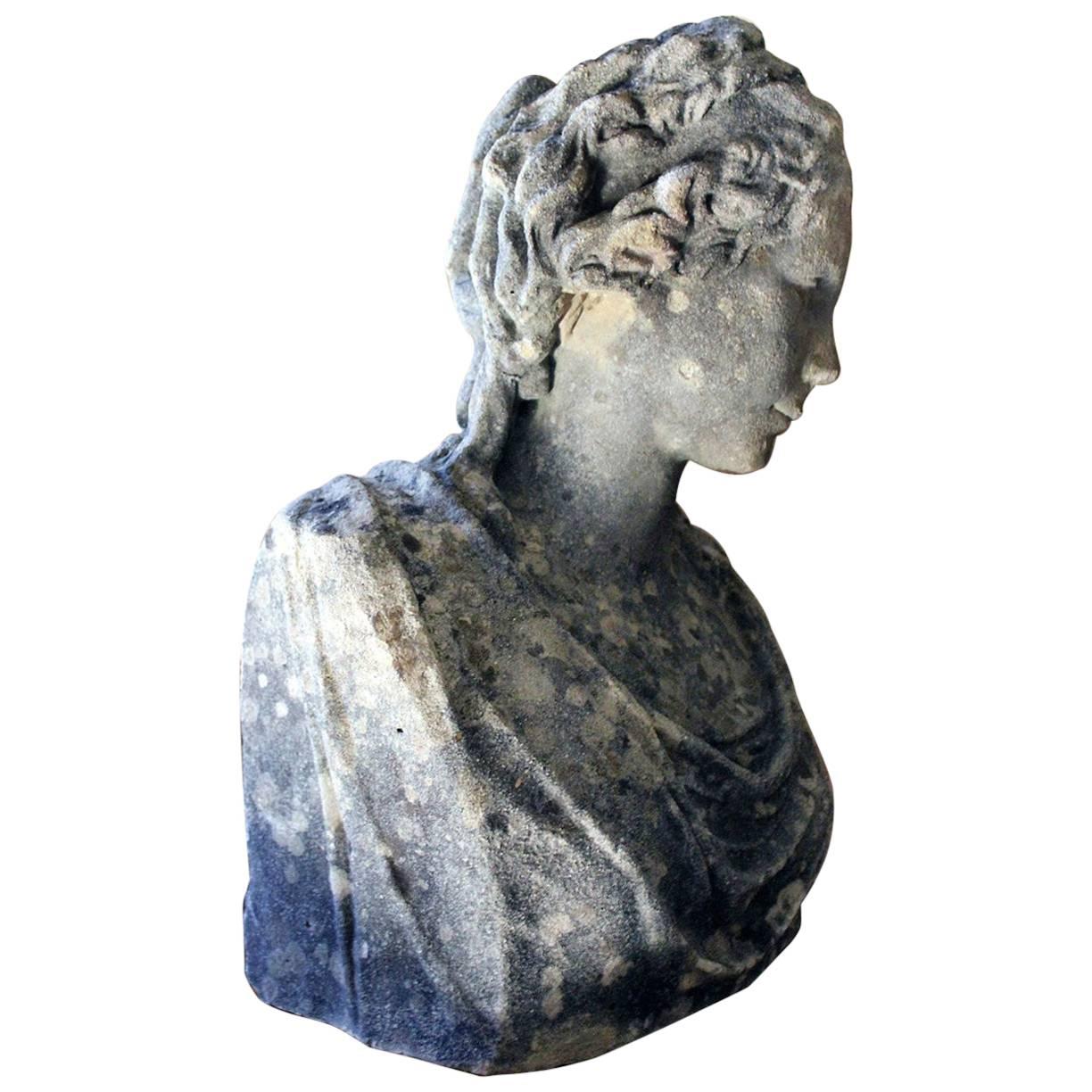 Victorian Period Weathered Stone Bust of a Classical Female, circa 1880