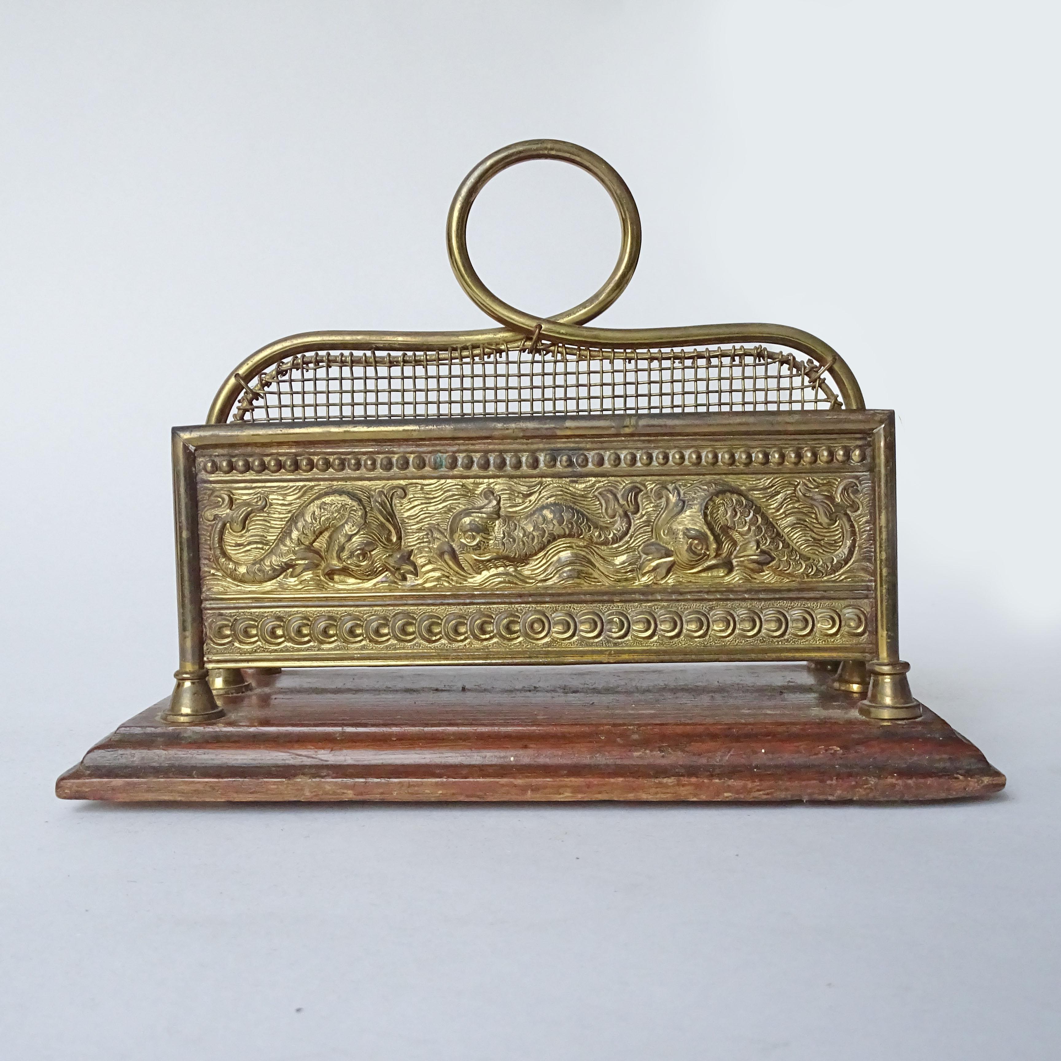 Victorian Period William Tonks and Sons Sea Monsters Brass and Oak Desk Letter Holder.