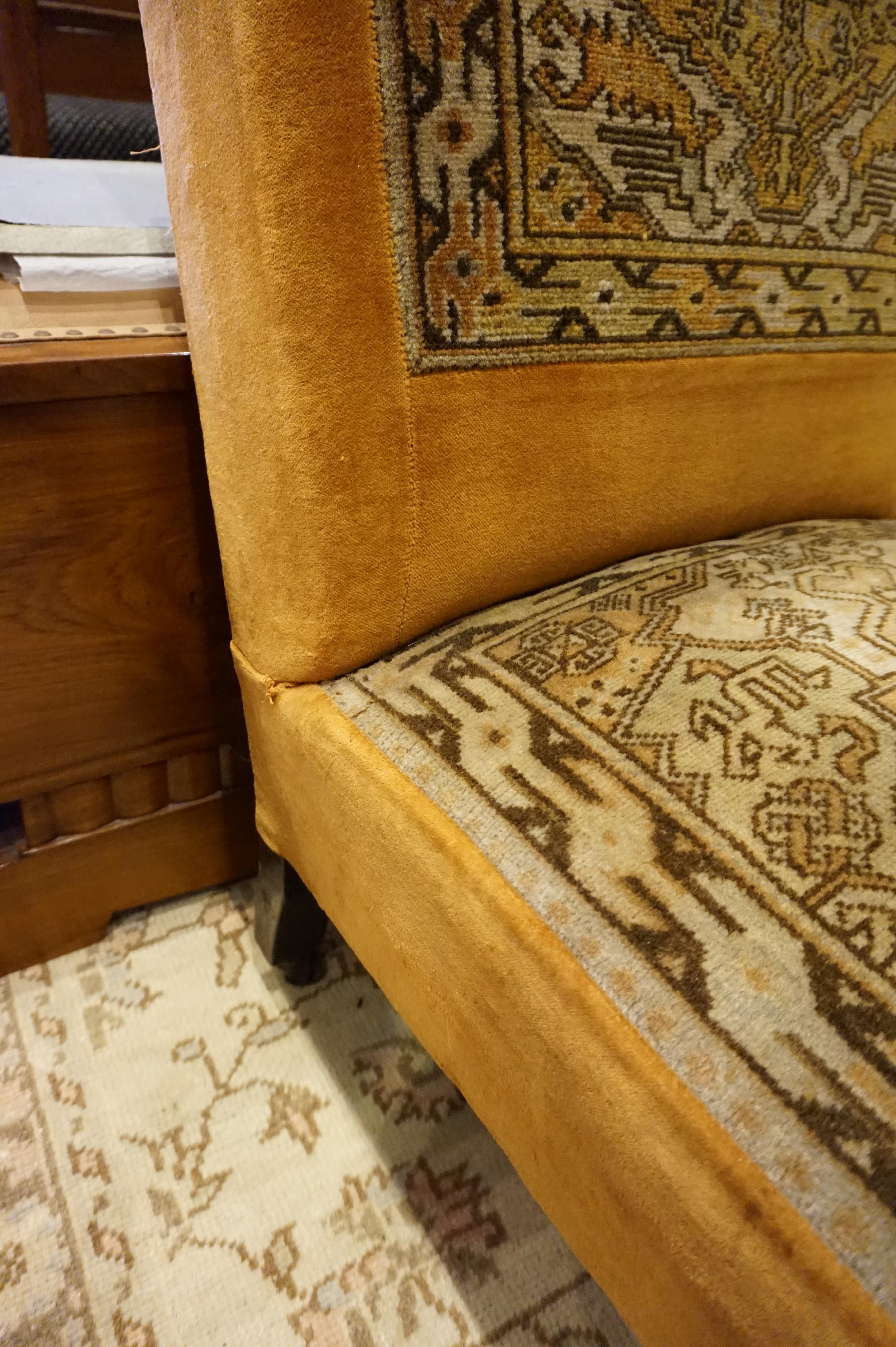 English Victorian Persian Tribal Carpet Fire Slipper Low Chair