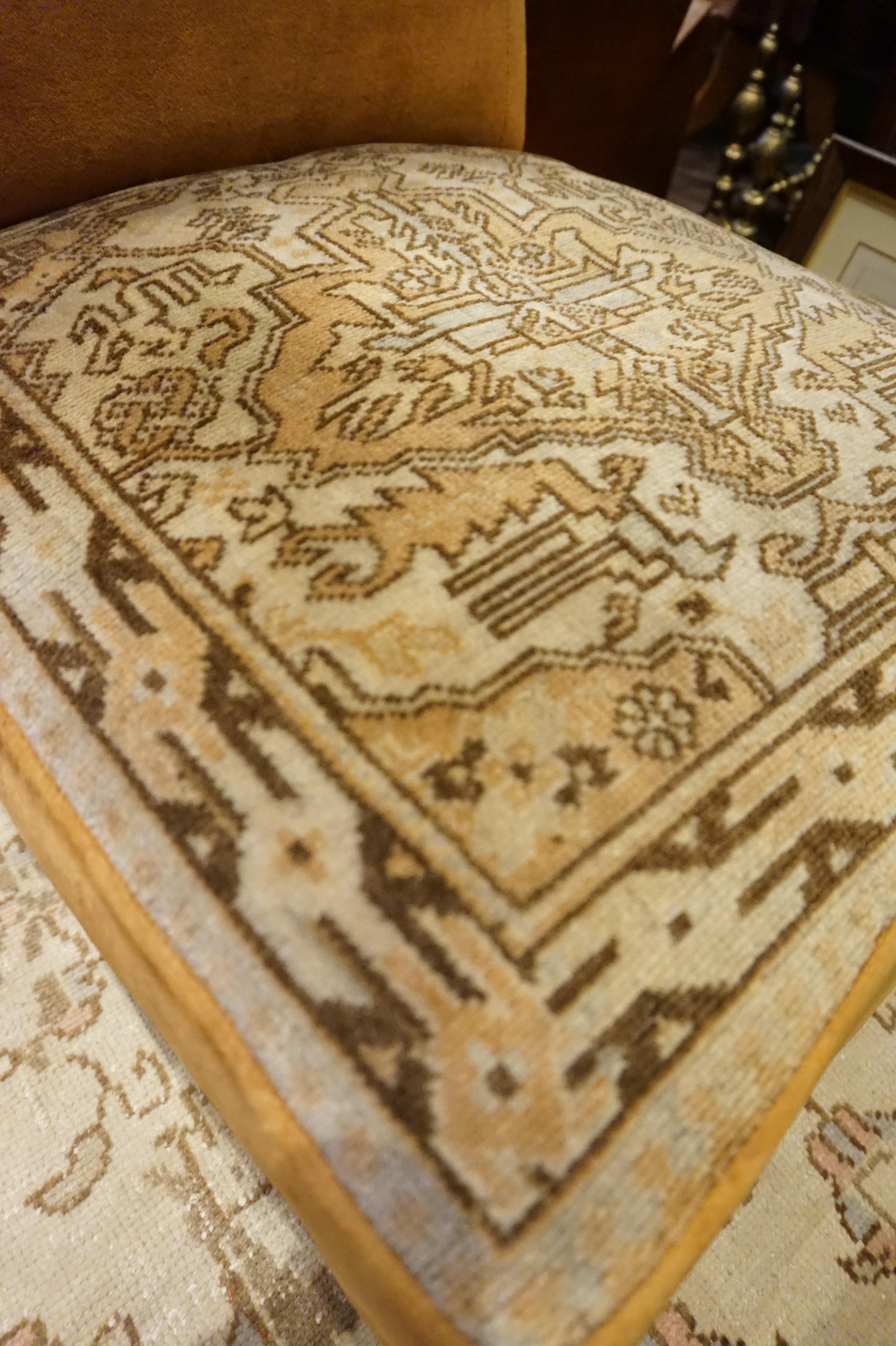 Ebonized Victorian Persian Tribal Carpet Fire Slipper Low Chair