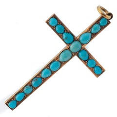 Victorian Persian Turquoise and 14 Karat Gold Cross Charm