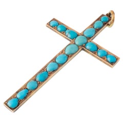 Antique Victorian Persian Turquoise and 14 Karat Gold Cross Charm