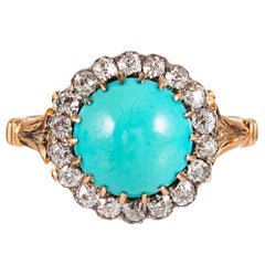 Antique Victorian Persian Turquoise and Diamond Cluster Ring