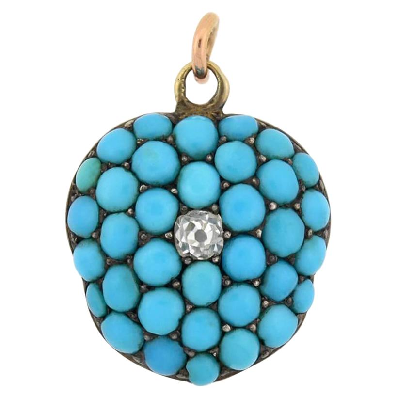 Victorian Persian Turquoise and Diamond Locket Pendant