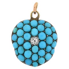 Victorian Persian Turquoise and Diamond Locket Pendant