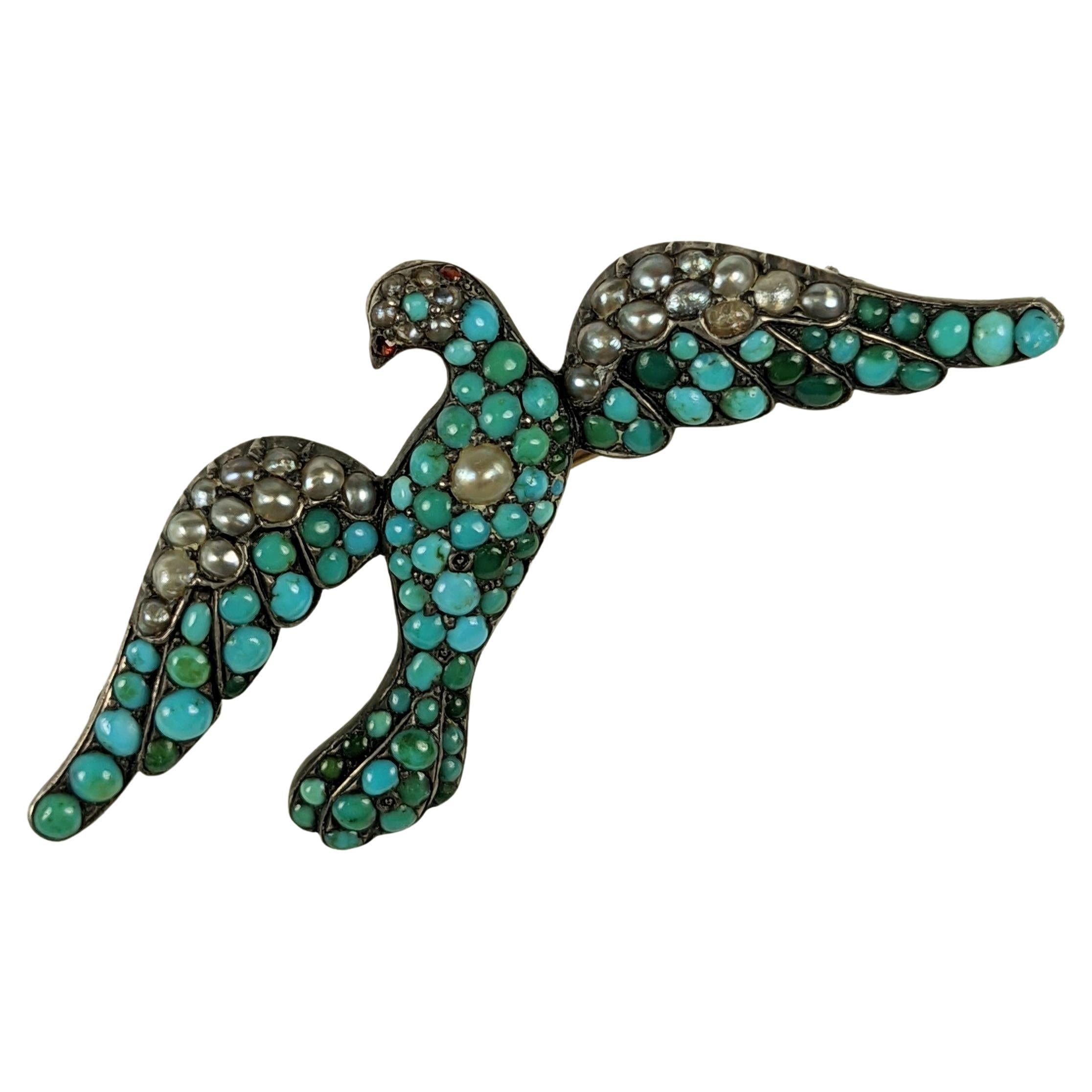 Victorian Persian Turquoise and Seed Pearl Dove