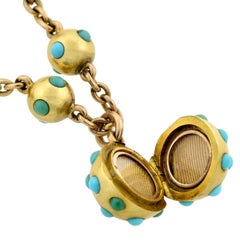 Victorian Persian Turquoise Ball Link Bracelet with Locket Charm