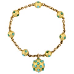 Victorian Persian Turquoise Ball Link Bracelet with Locket Charm