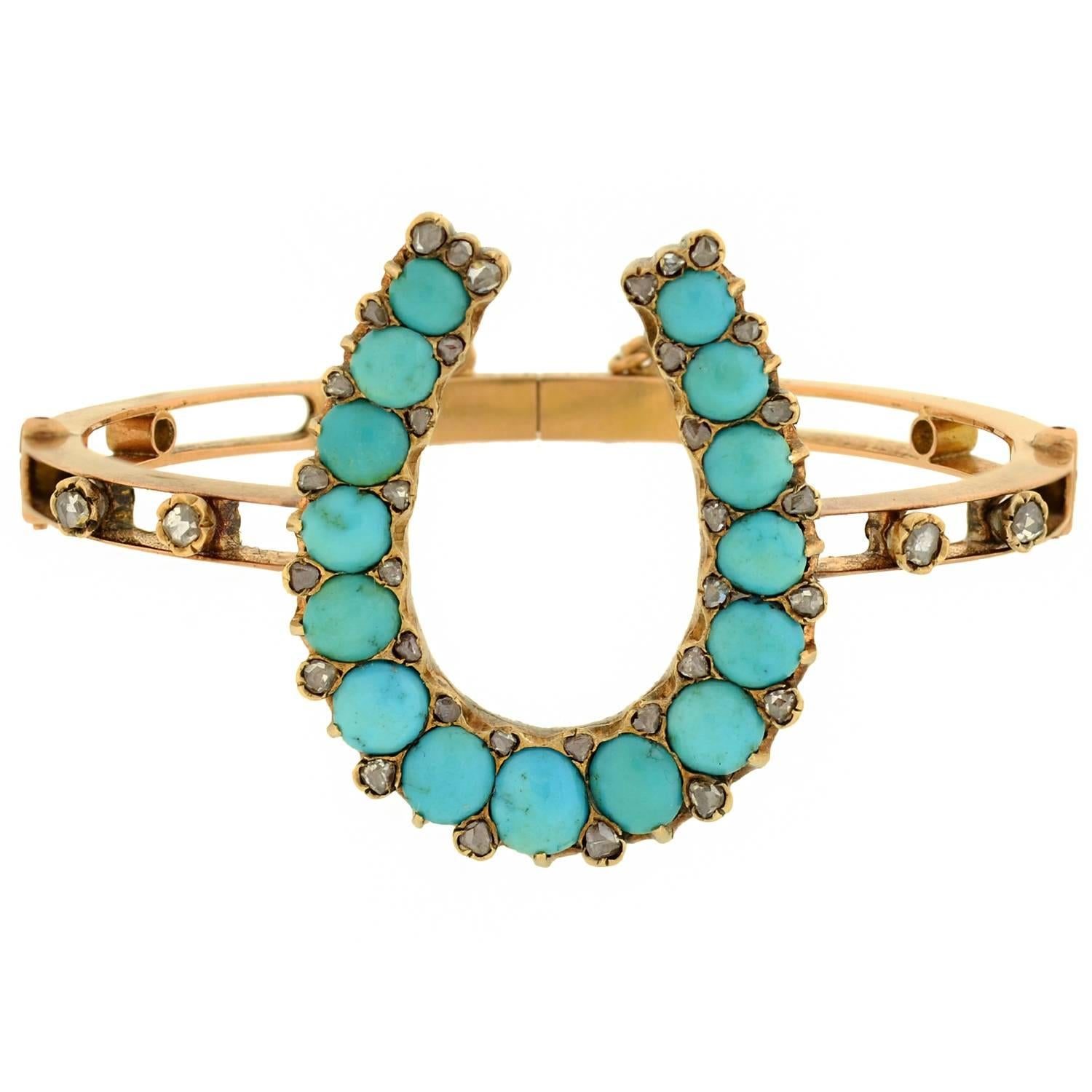 Victorian Persian Turquoise Diamond Horseshoe Bracelet