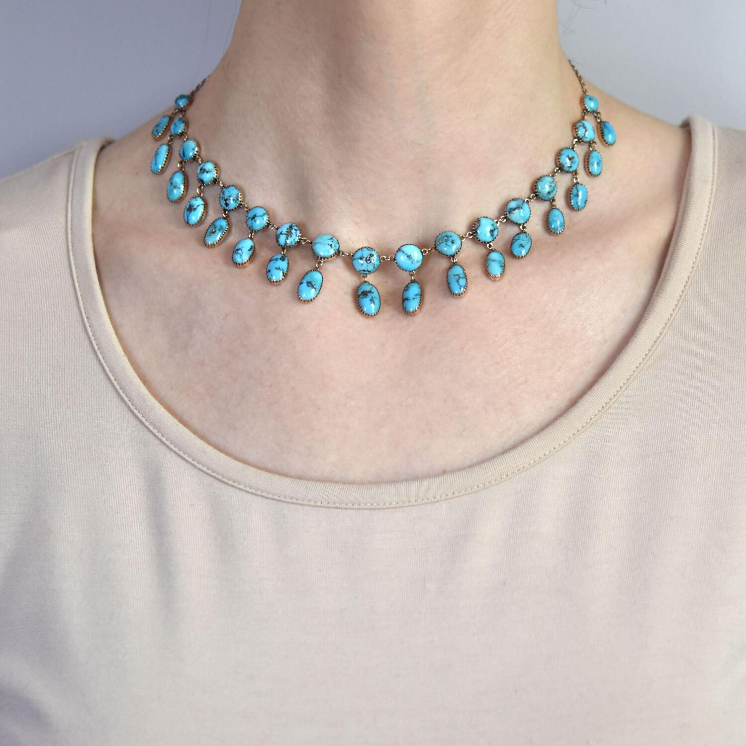 Victorian Persian Turquoise Festoon Link Necklace For Sale 1