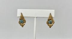 Victorian Persian Turquoise Flower Dangle Drop Earrings Forget Me Not Gold