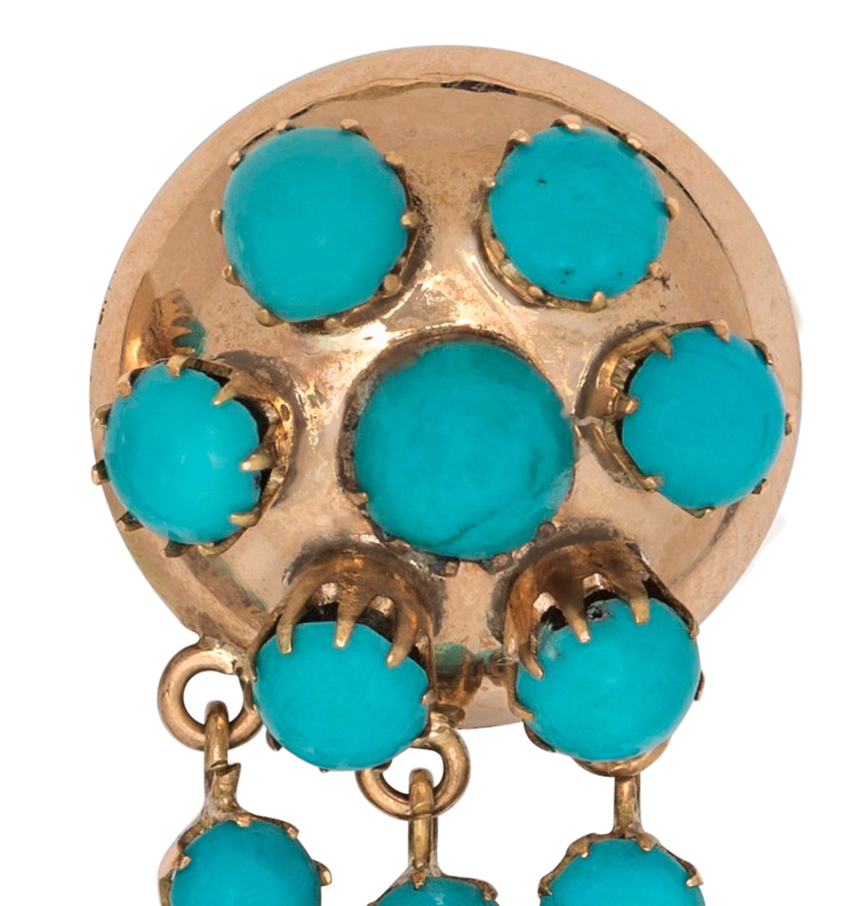 Victorian Persian Turquoise Gold Earrings In Good Condition In Summerland, CA