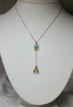Victorian Persian Turquoise Moonstone Pearl Spider and Fly Insect Pendant