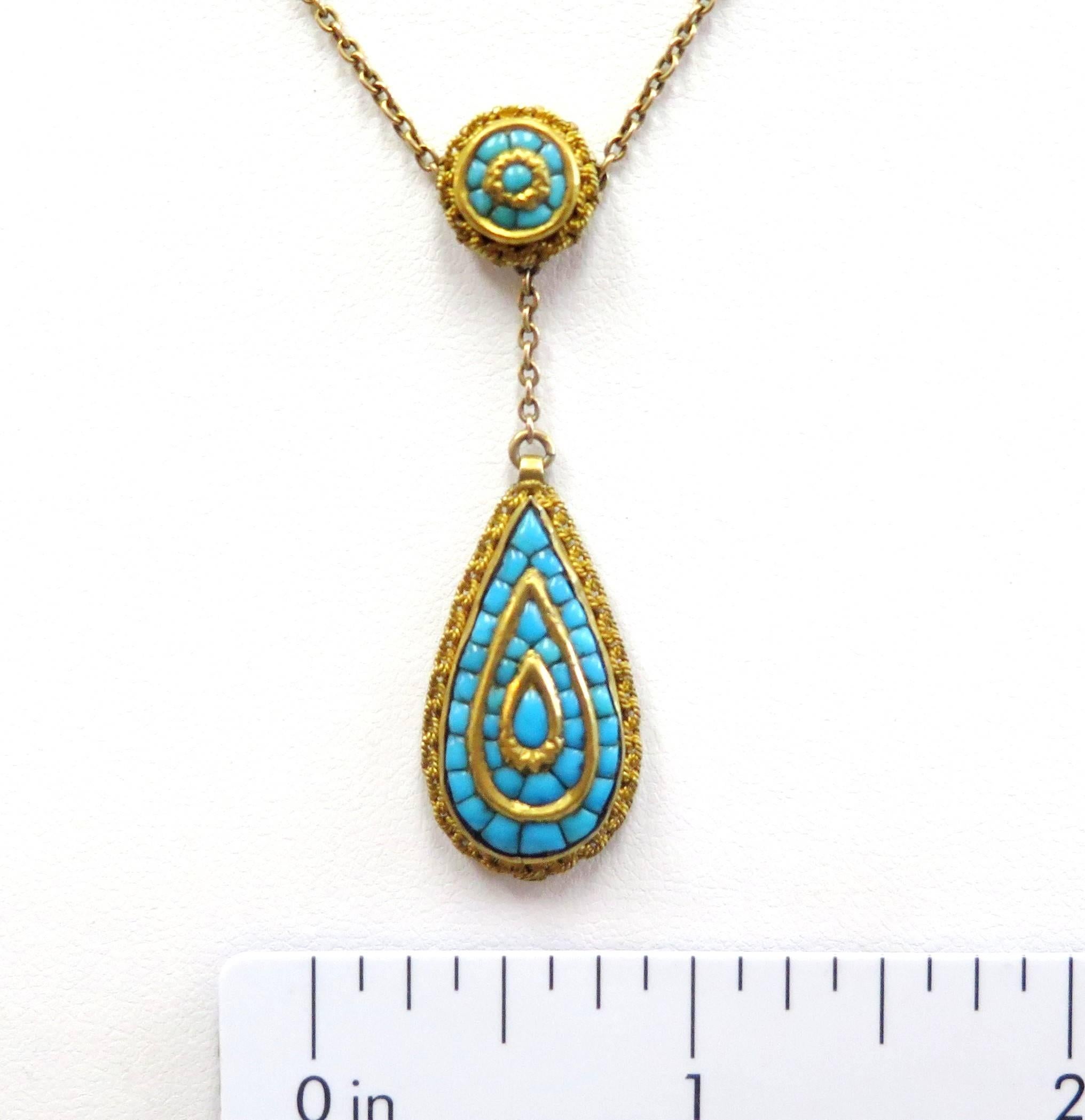 Victorian Persian Turquoise Necklace, 14 Karat Yellow Gold 2