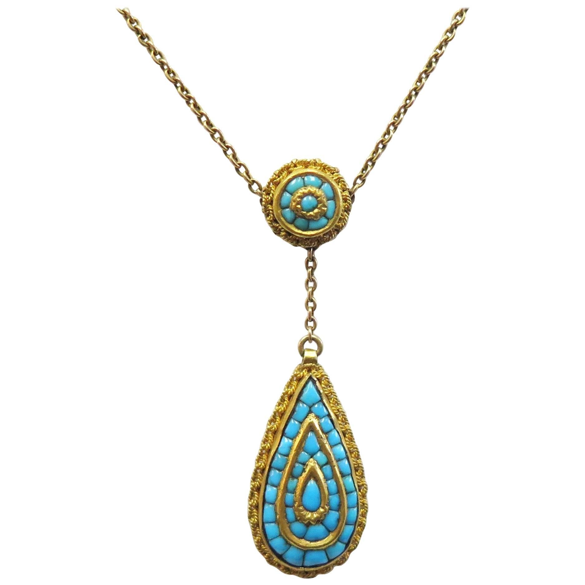 Victorian Persian Turquoise Necklace, 14 Karat Yellow Gold