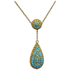 Victorian Persian Turquoise Necklace, 14 Karat Yellow Gold