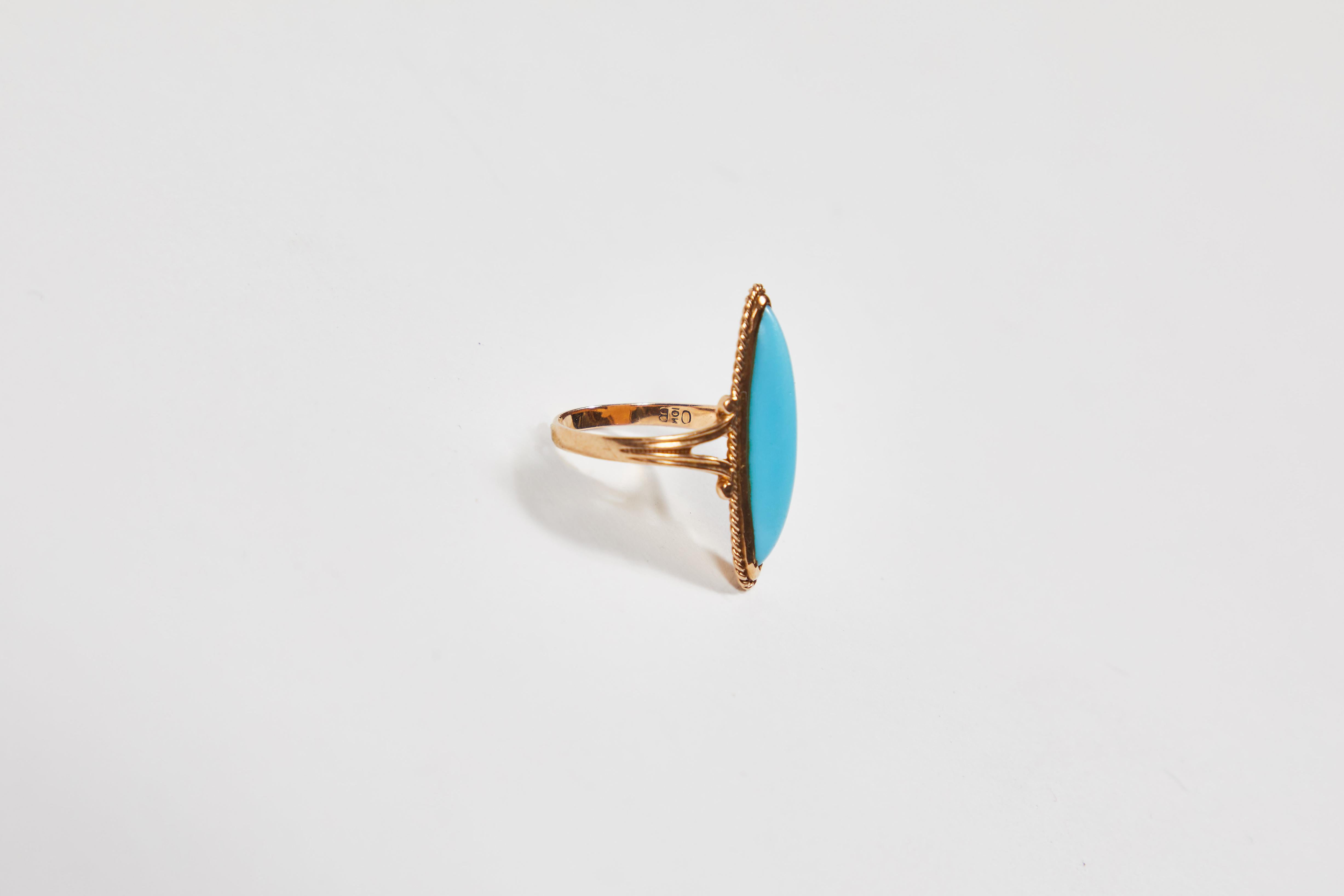 French Cut Victorian Persian Turquoise Petite Pinky Ring by Ostby & Barton in 10 Karat Gold