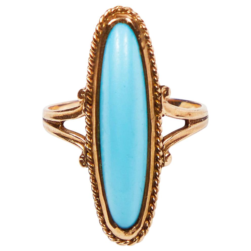 Victorian Persian Turquoise Petite Pinky Ring by Ostby & Barton in 10 Karat Gold