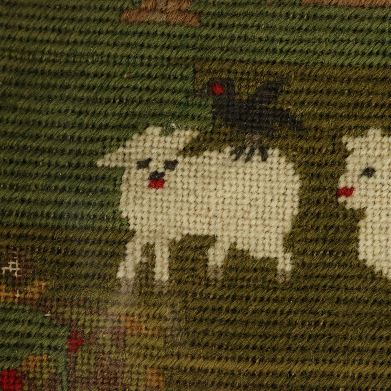 Laine Broderie victorienne au petit point d'un berger avec des moutons en vente
