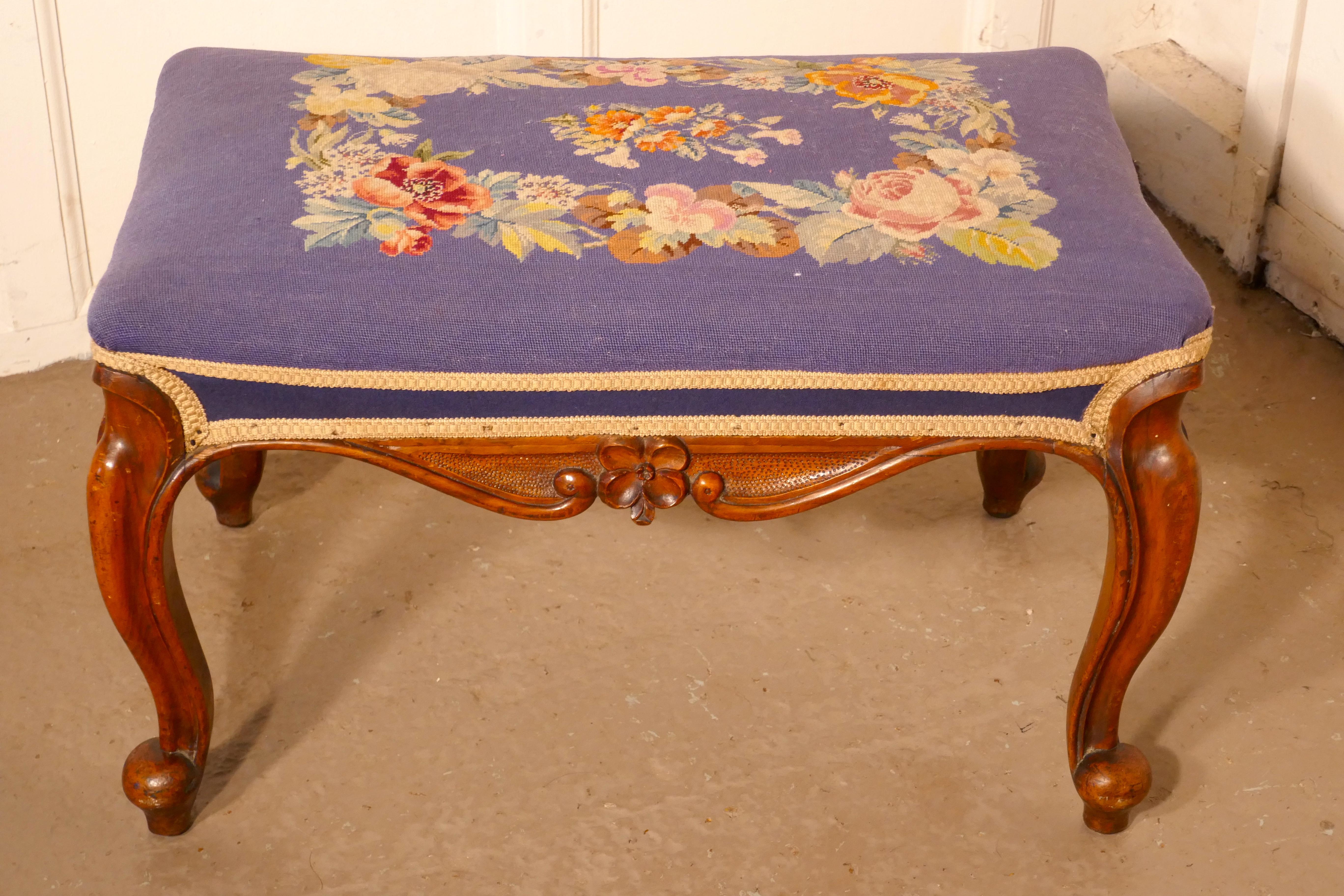 Victorian Petit Point Tapestry Upholstered Mahogany Stool For Sale 1