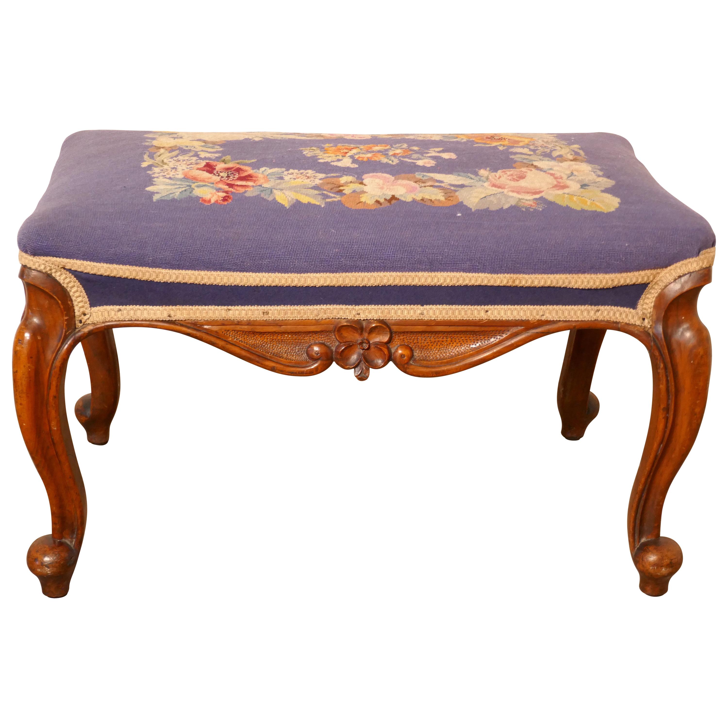 Victorian Petit Point Tapestry Upholstered Mahogany Stool For Sale