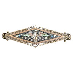 Victorian Phoenix Bird Micro Mosaic 14k Gold Brooch