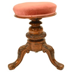 Victorian Piano Stool Carved Walnut 1890