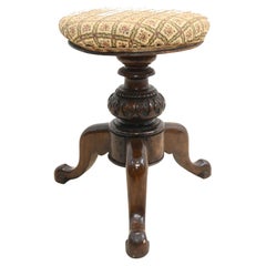Antique Victorian Piano Stool Carved Walnut Adjustable Height 1860