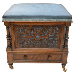 Tabouret de Piano Victorien Coffre à Musique Noyer 1860