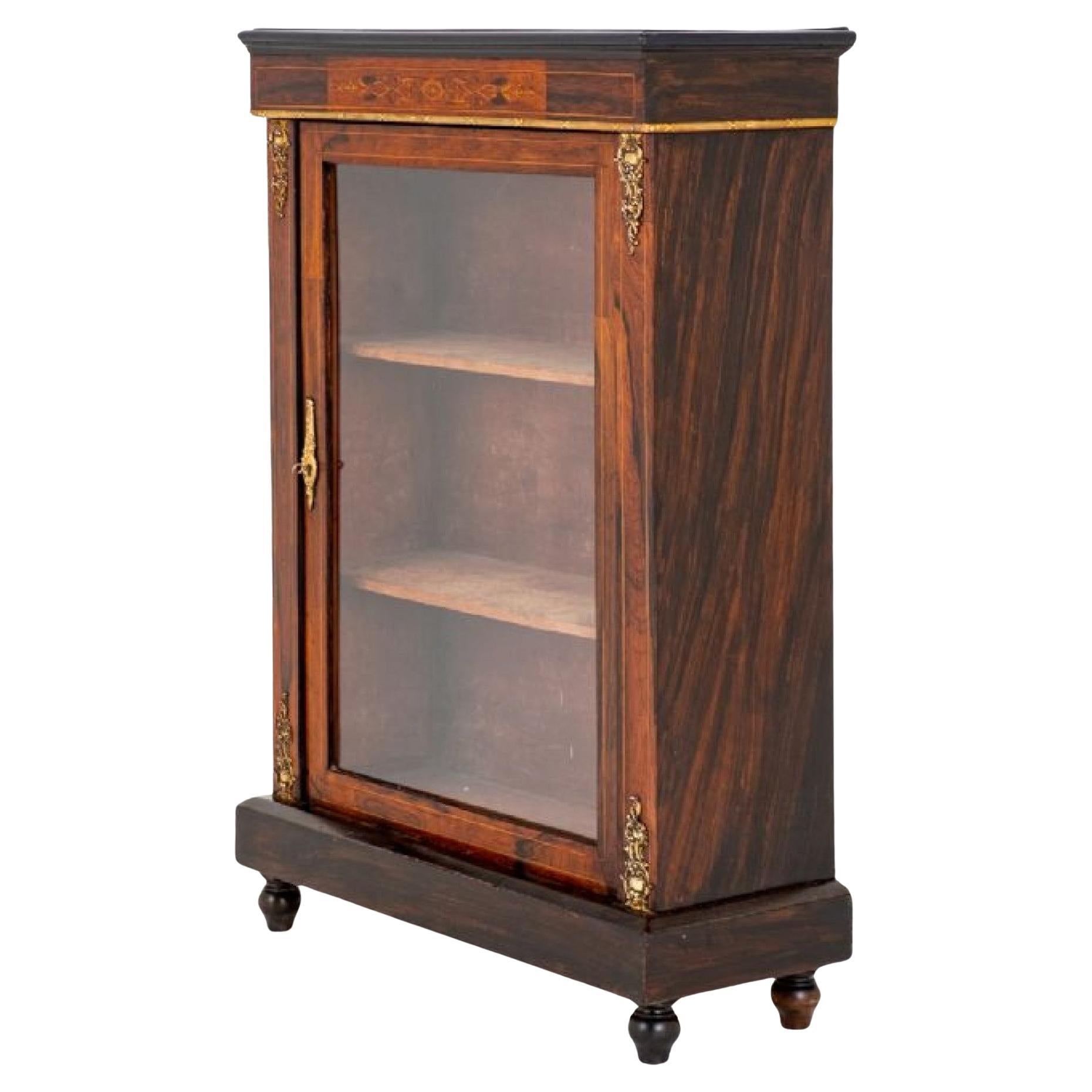 Viktorianischer Pfeilerschrank, antikes Vitrinenschrank, 1860