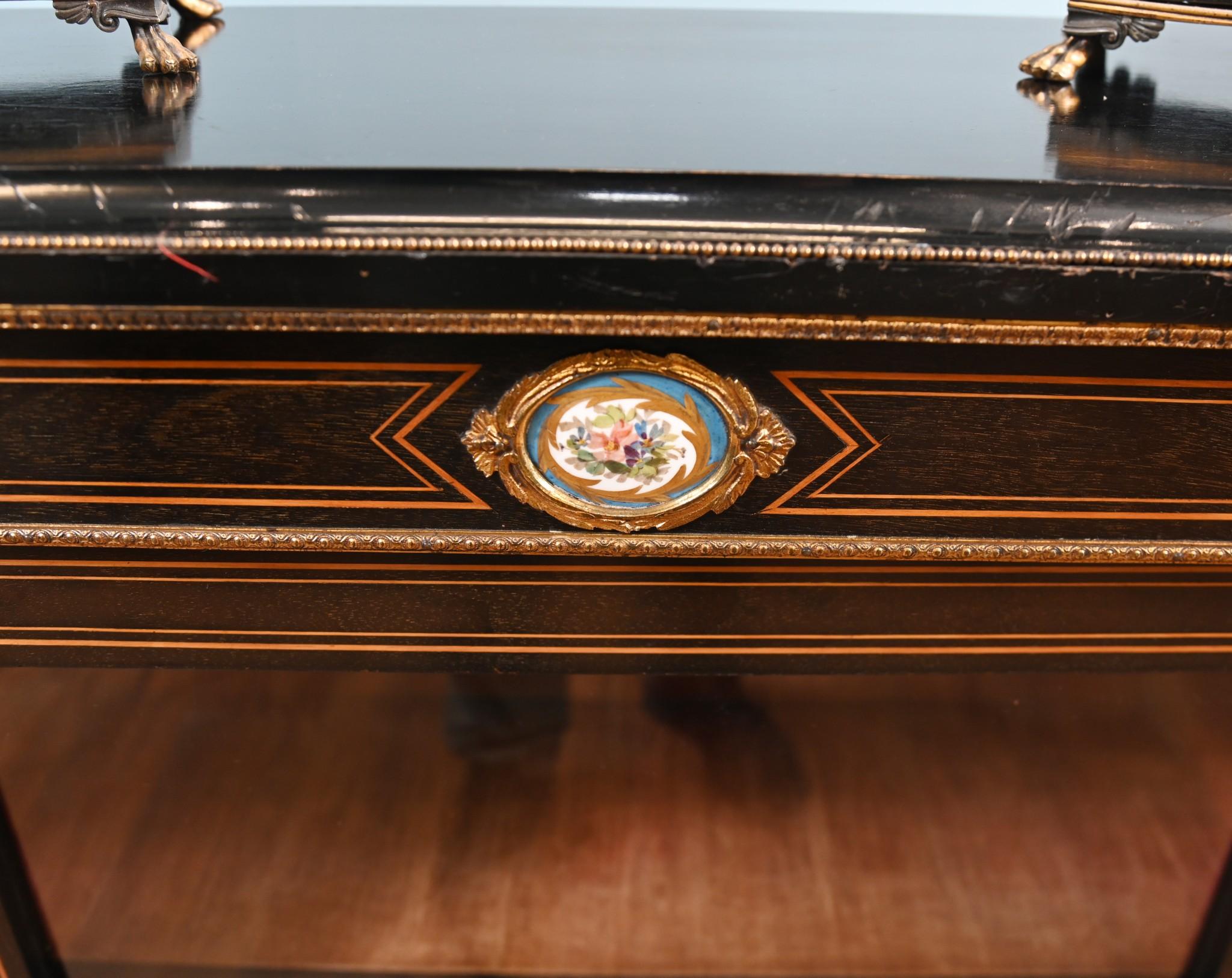 Late 19th Century Victorian Pier Cabinet Ebonised Display Sevres Plaques 1880 For Sale