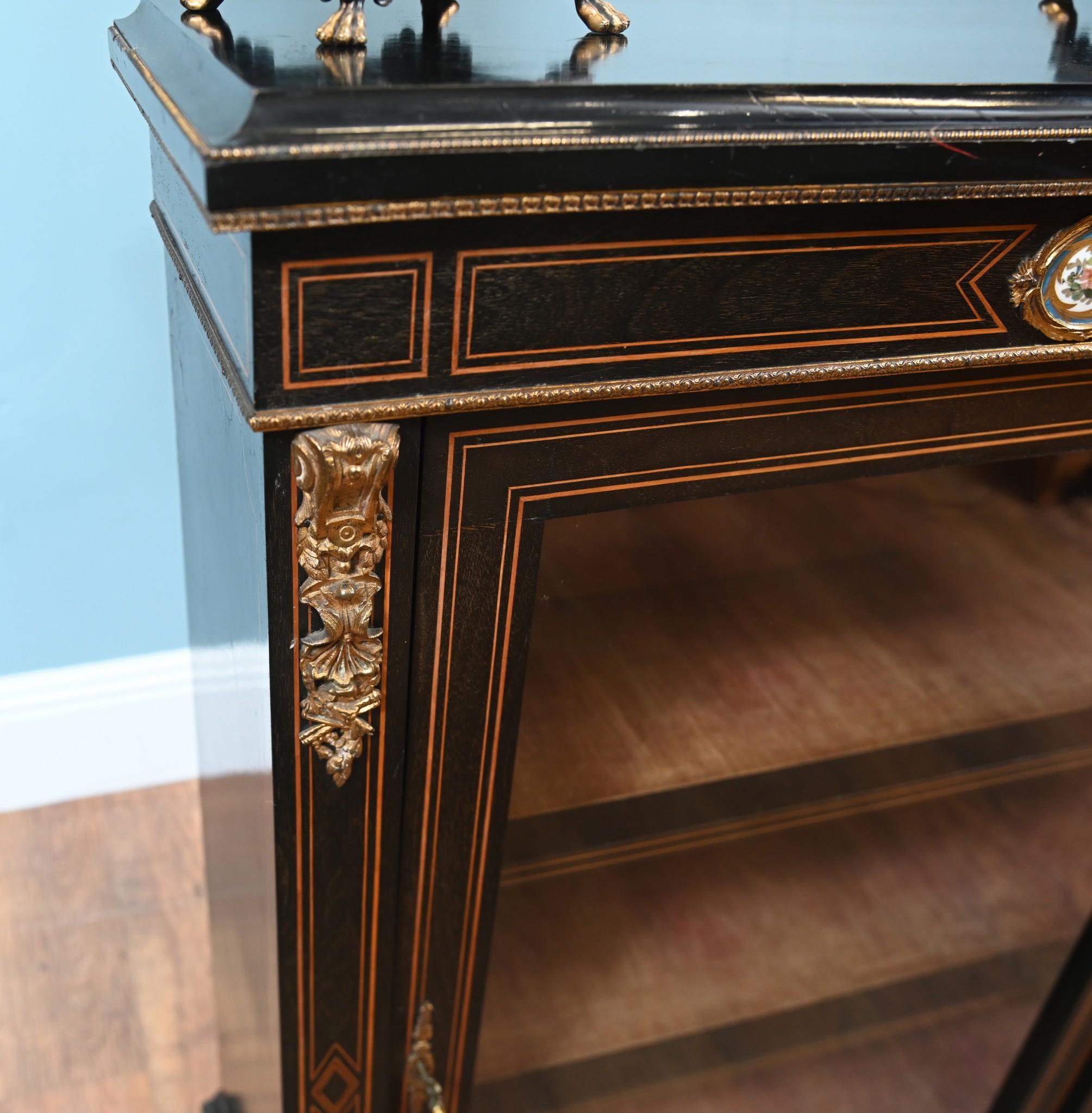 Victorian Pier Cabinet Ebonised Display Sevres Plaques 1880 For Sale 2