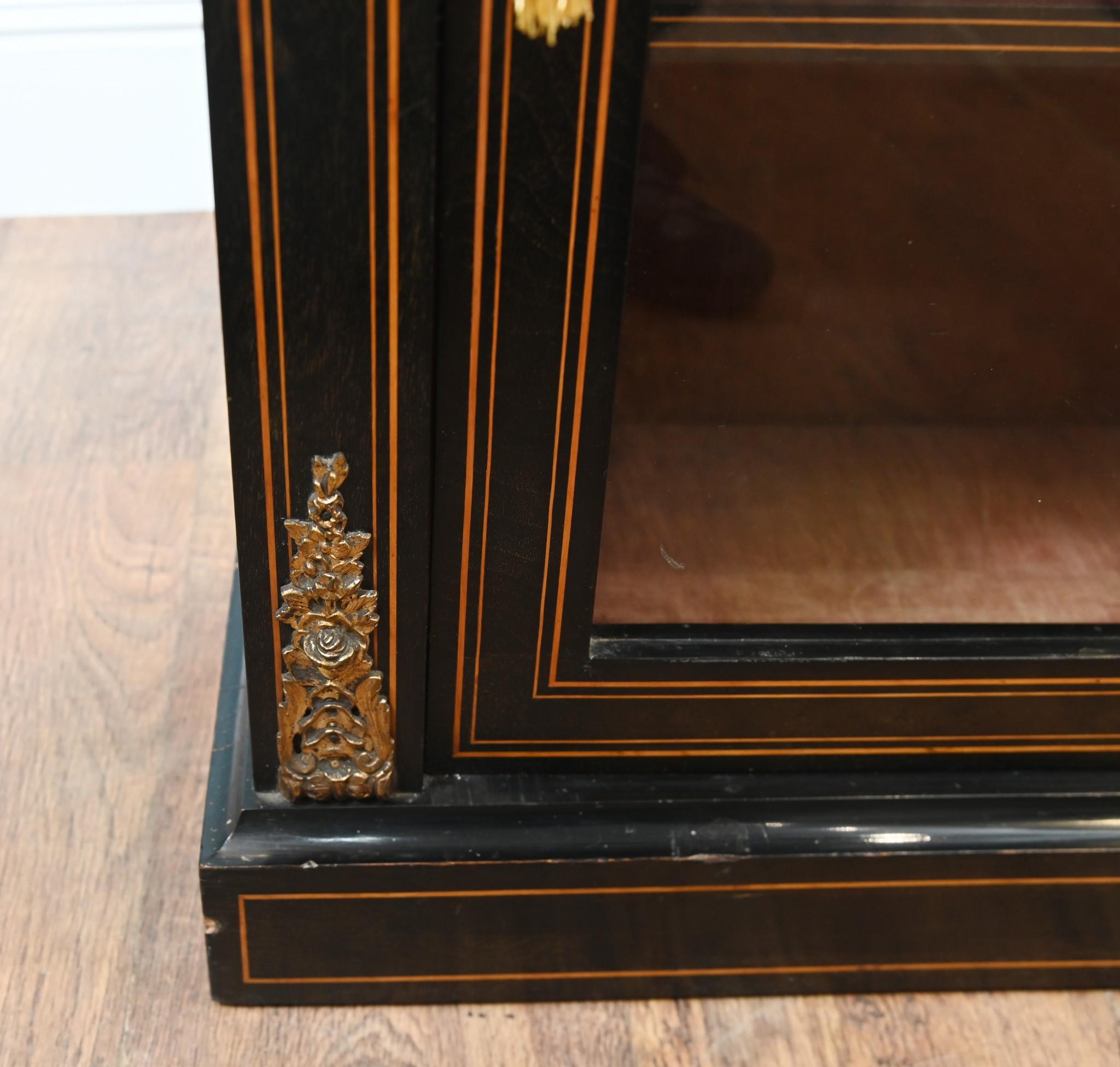 Victorian Pier Cabinet Ebonised Display Sevres Plaques 1880 For Sale 3