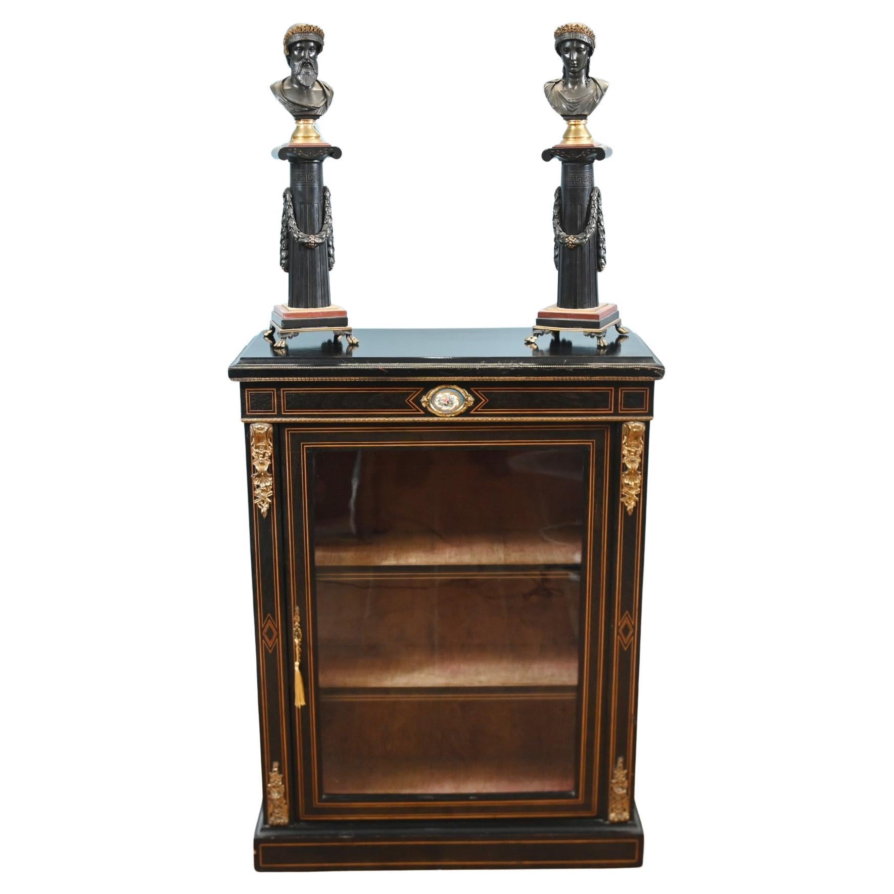 Muelle Victoriano Gabinete Ebonizado Pantalla Sevres Placas 1880