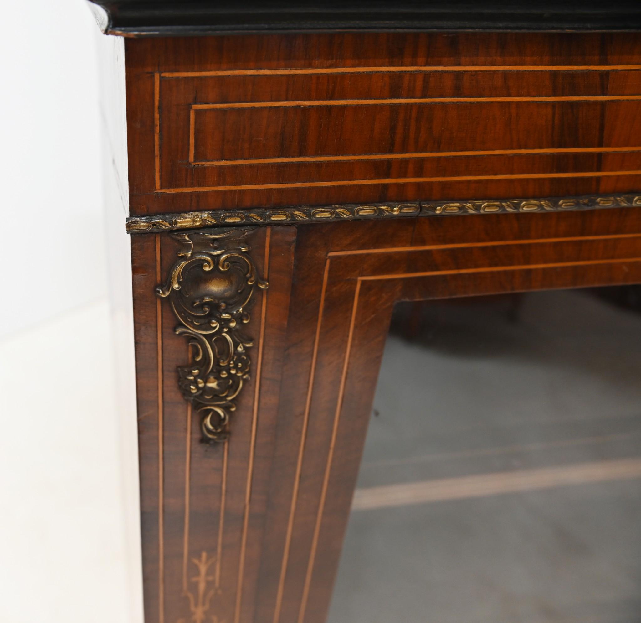 Victorian Pier Cabinet Walnut Inlay Display Chest Inlaid 1880 In Good Condition For Sale In Potters Bar, GB