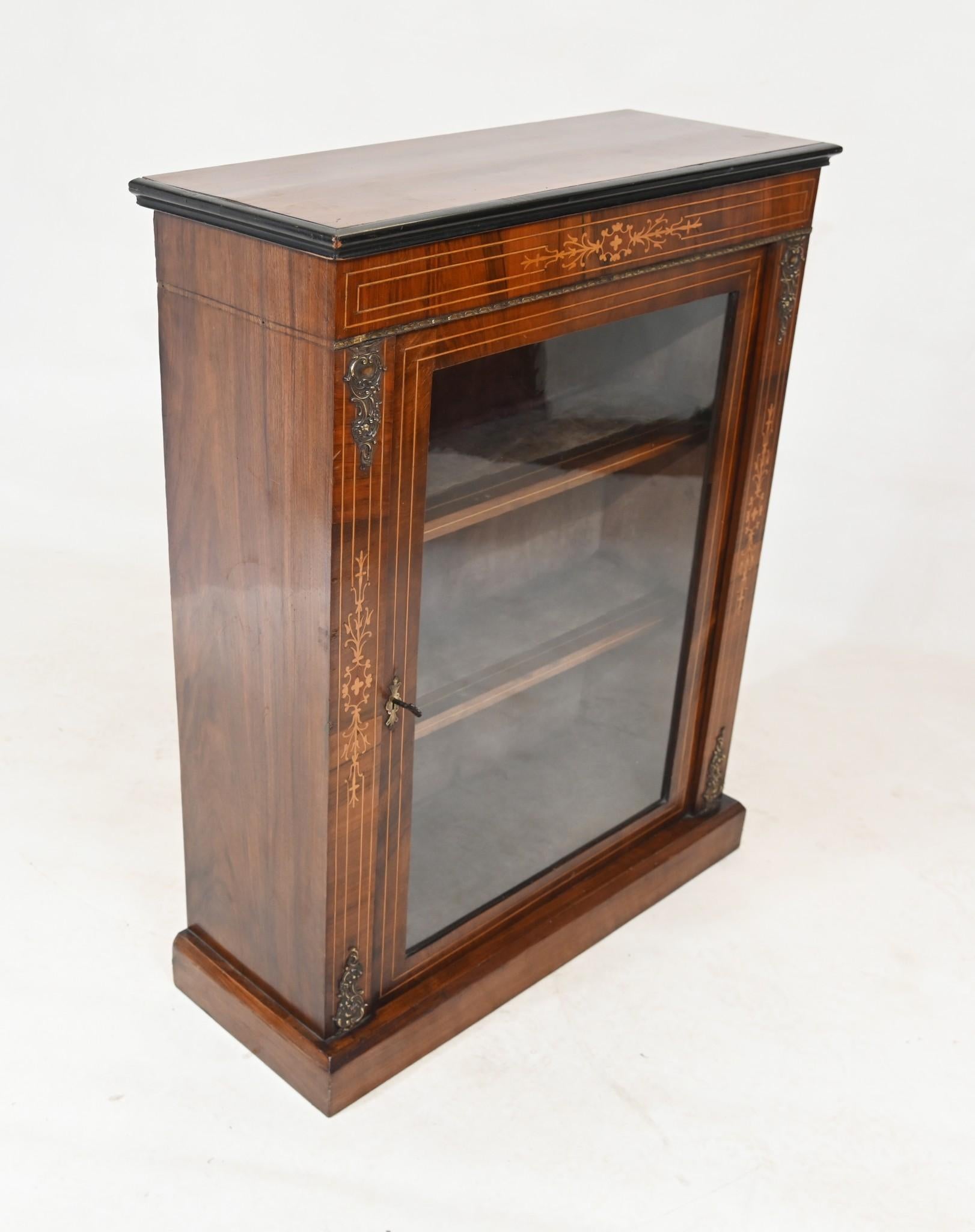 Victorian Pier Cabinet Walnut Inlay Display Chest Inlaid 1880 For Sale 1