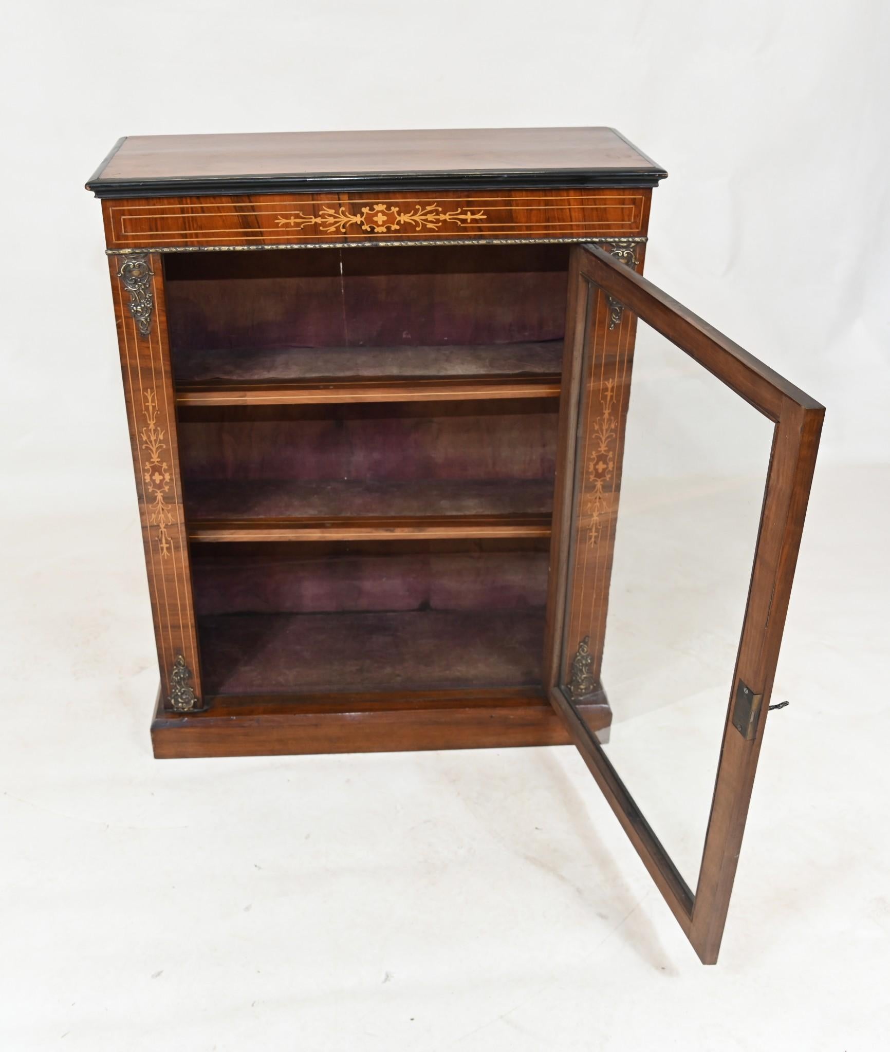 Victorian Pier Cabinet Walnut Inlay Display Chest Inlaid 1880 For Sale 2