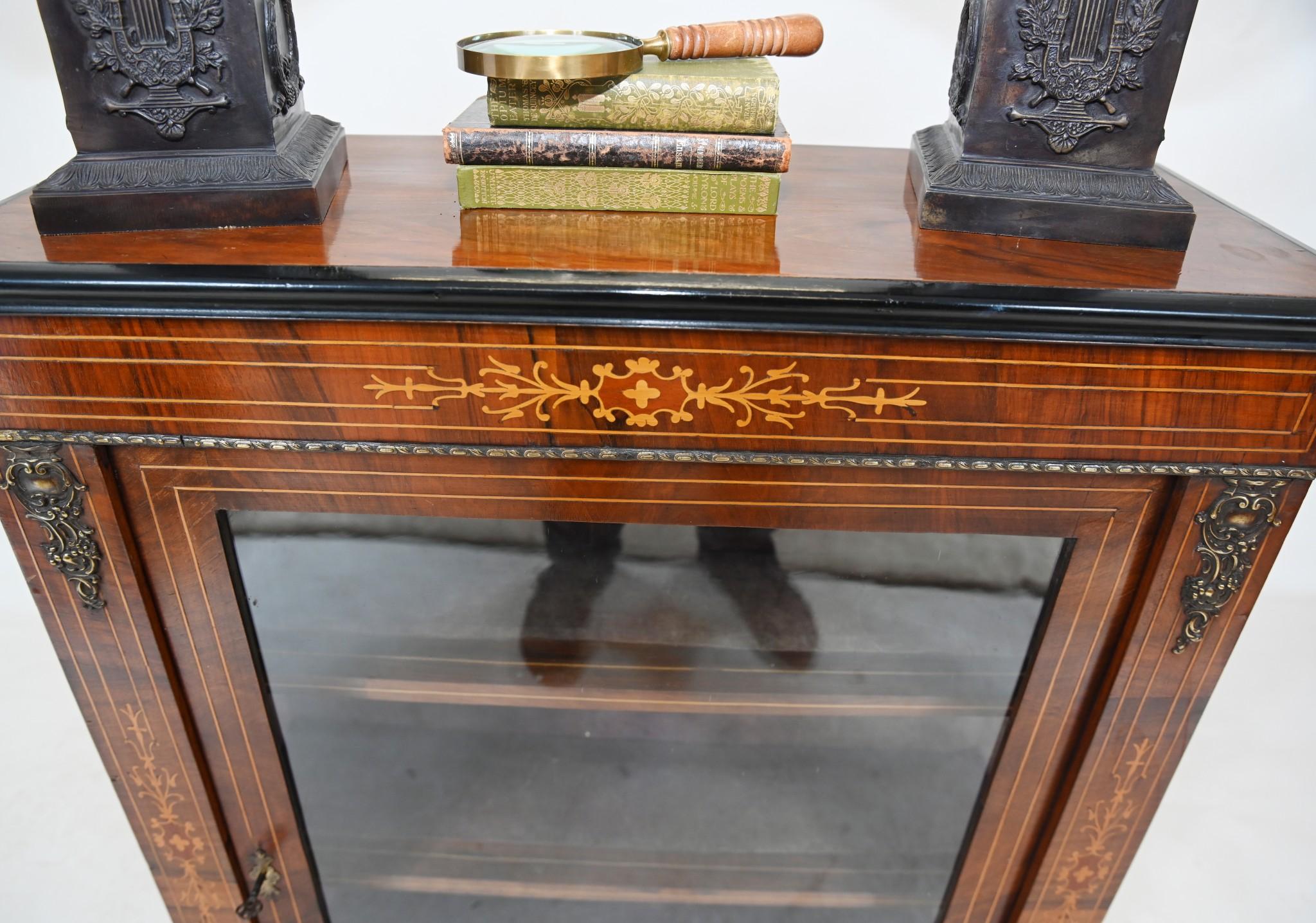 Victorian Pier Cabinet Walnut Inlay Display Chest Inlaid 1880 For Sale 4