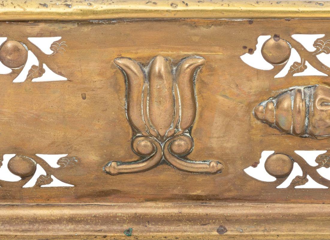 Victorian Pierced Brass Fire Screen, with floral design. 8