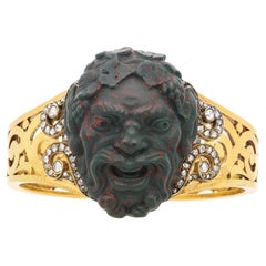 Victorian Pierced Gold Bangle Head of Bacchus Finely Carved Bloodstone Ca.1880