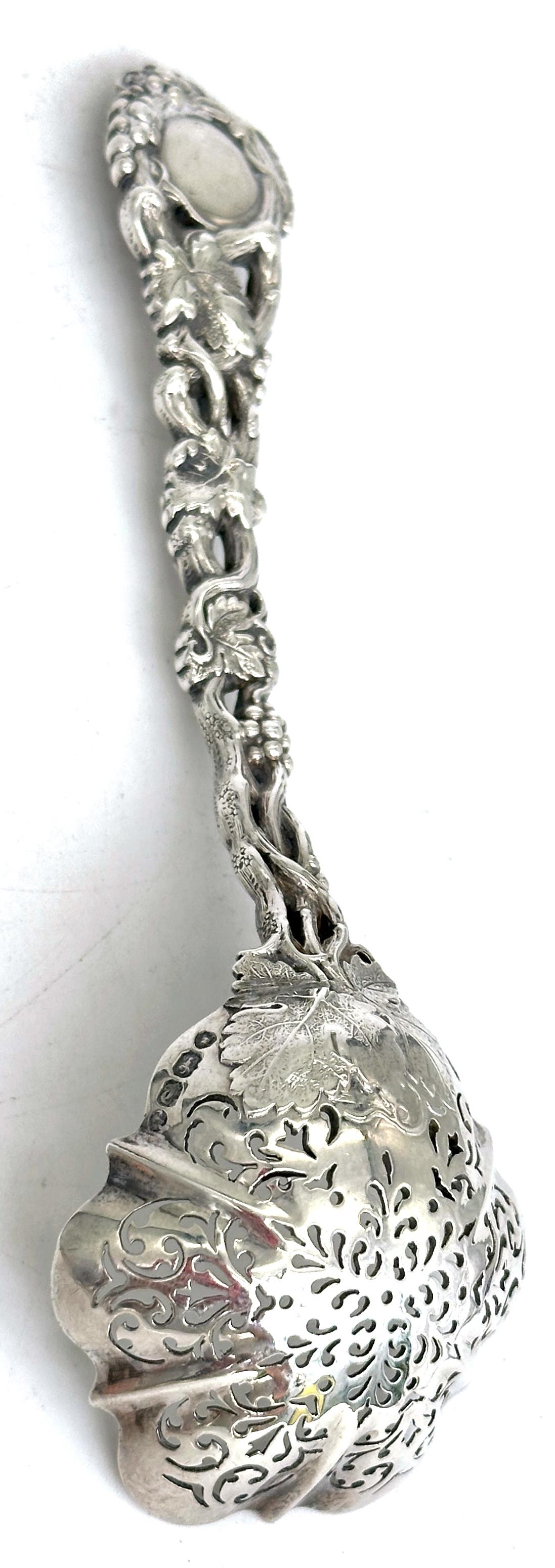 English Victorian Pierced Sterling Fruit or Sugar Sifter  by George Angell, London, 1871 For Sale