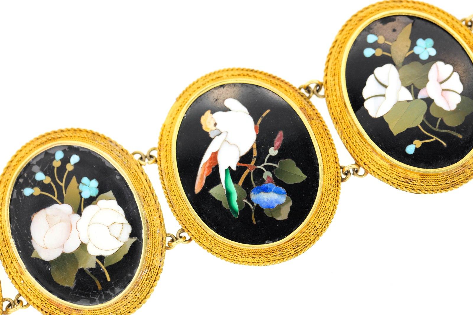 Oval Cut Victorian Pietra Dura Bracelet Set For Sale