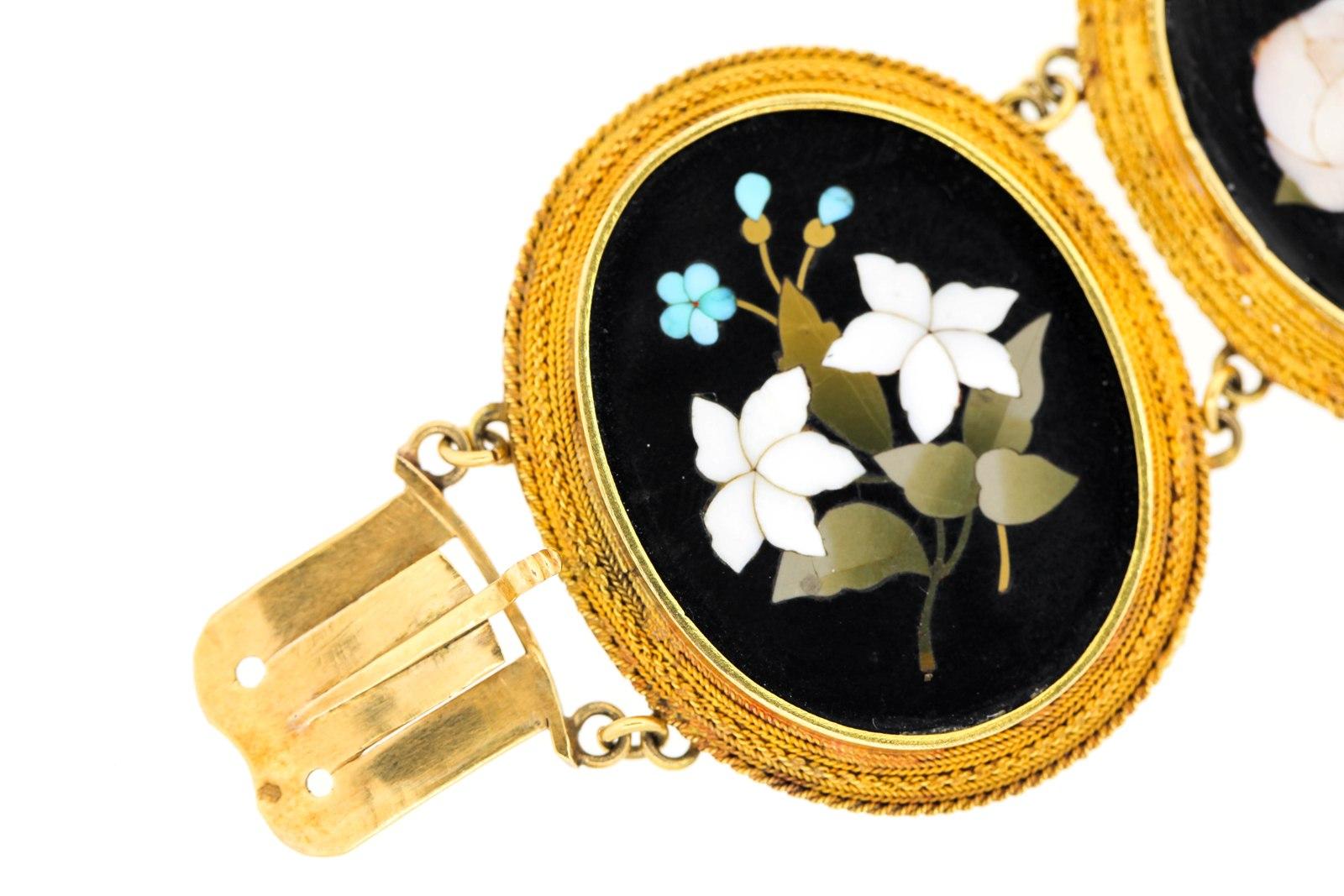 Victorian Pietra Dura Bracelet Set In Good Condition For Sale In Beverly Hills, CA