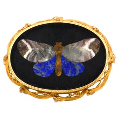 Victorian Pietra Dura Butterfly 18K Gold Brooch, circa 1870