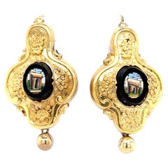 Antique Victorian Pinchbeck Mosaic Design Earrings 