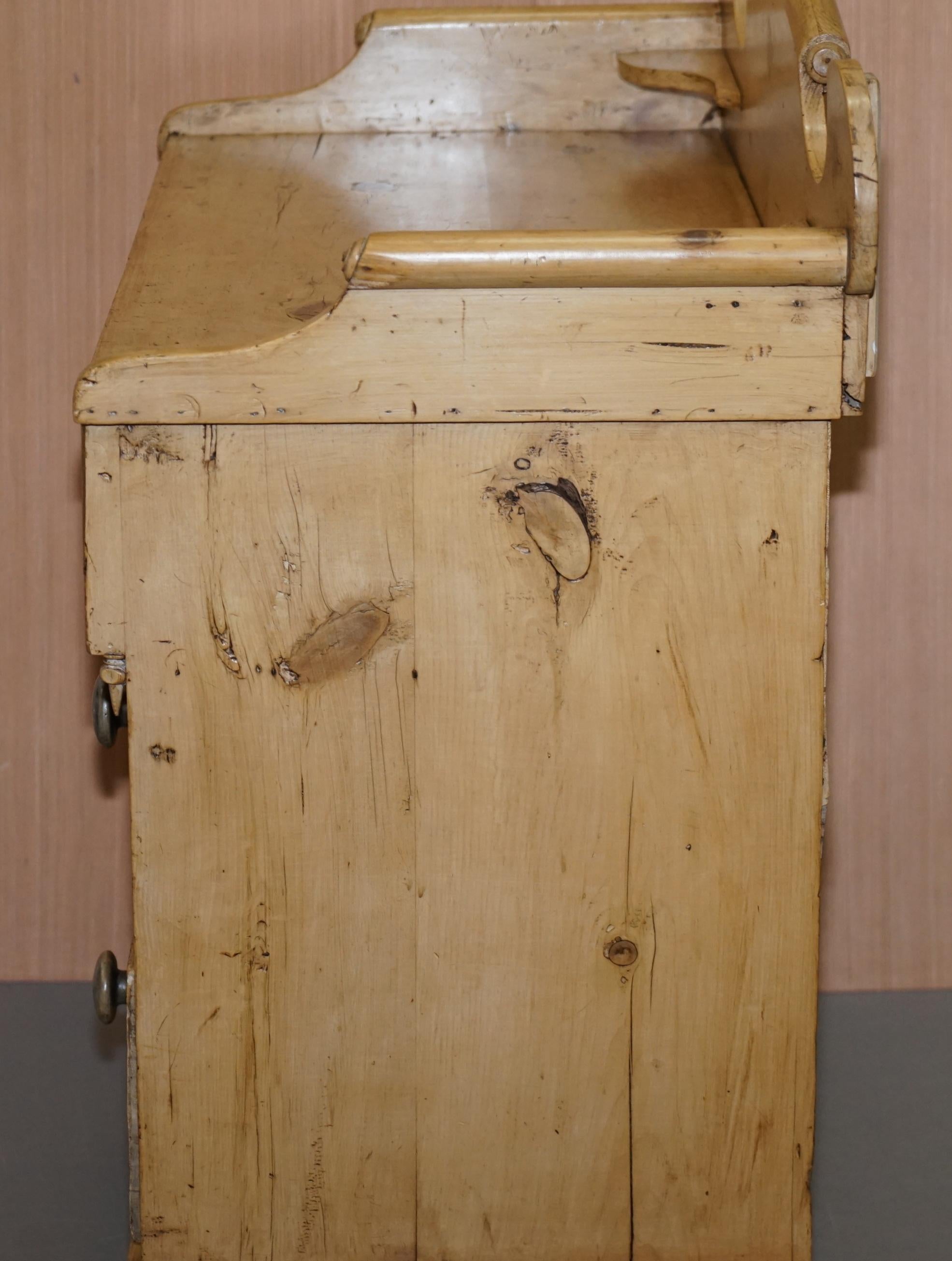 Victorian Pine Chest of Drawers Wash Stand with Gallery Back Stunning Patina For Sale 11