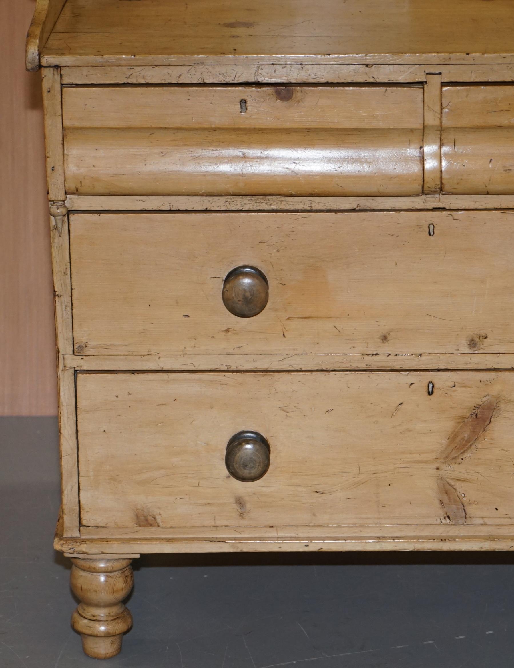 Victorian Pine Chest of Drawers Wash Stand with Gallery Back Stunning Patina For Sale 1