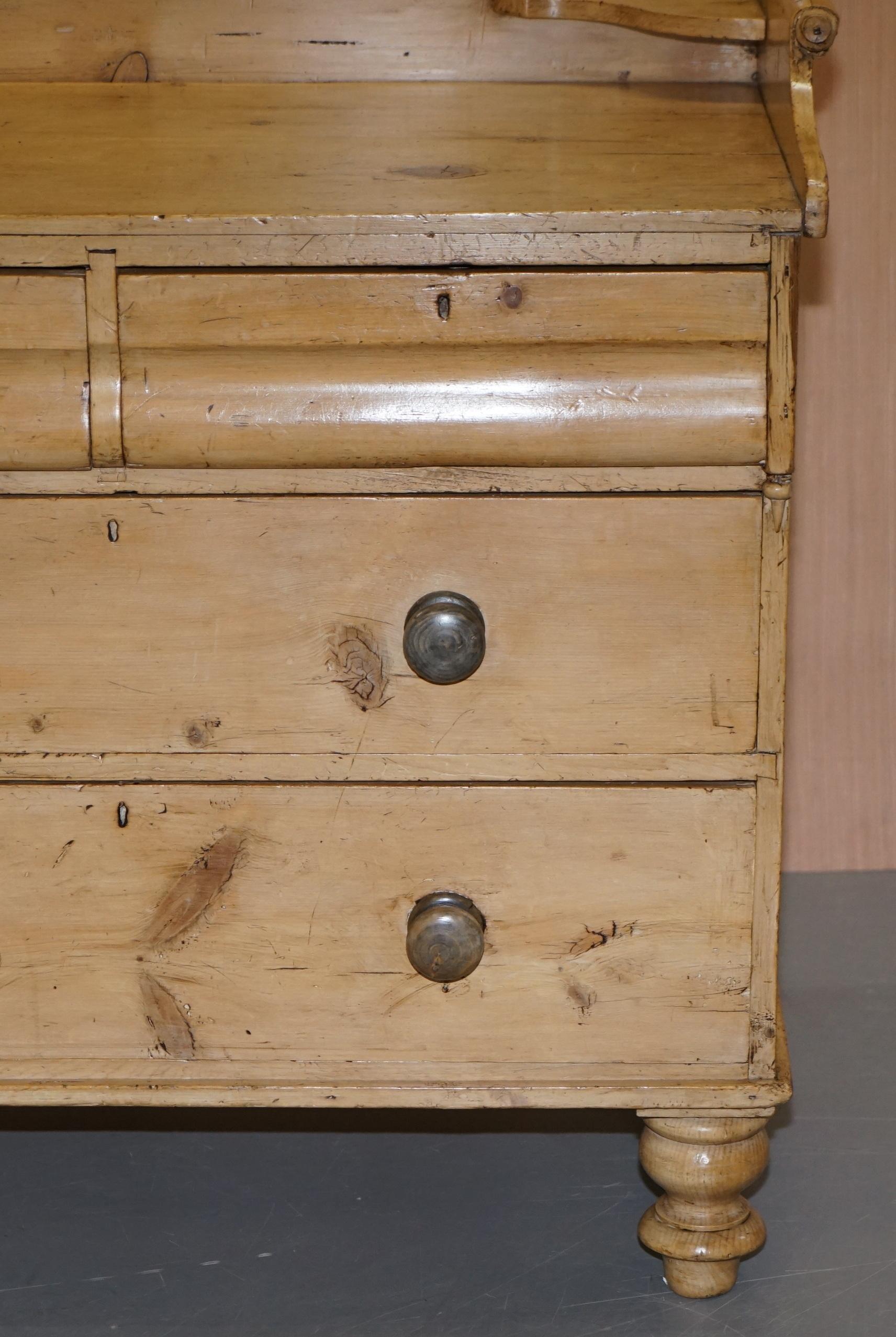 Victorian Pine Chest of Drawers Wash Stand with Gallery Back Stunning Patina For Sale 2