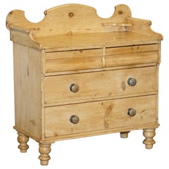 Used Victorian Pine Chest of Drawers Wash Stand with Gallery Back Stunning Patina